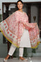 Kota Doria Dupatta In Floral Block Print